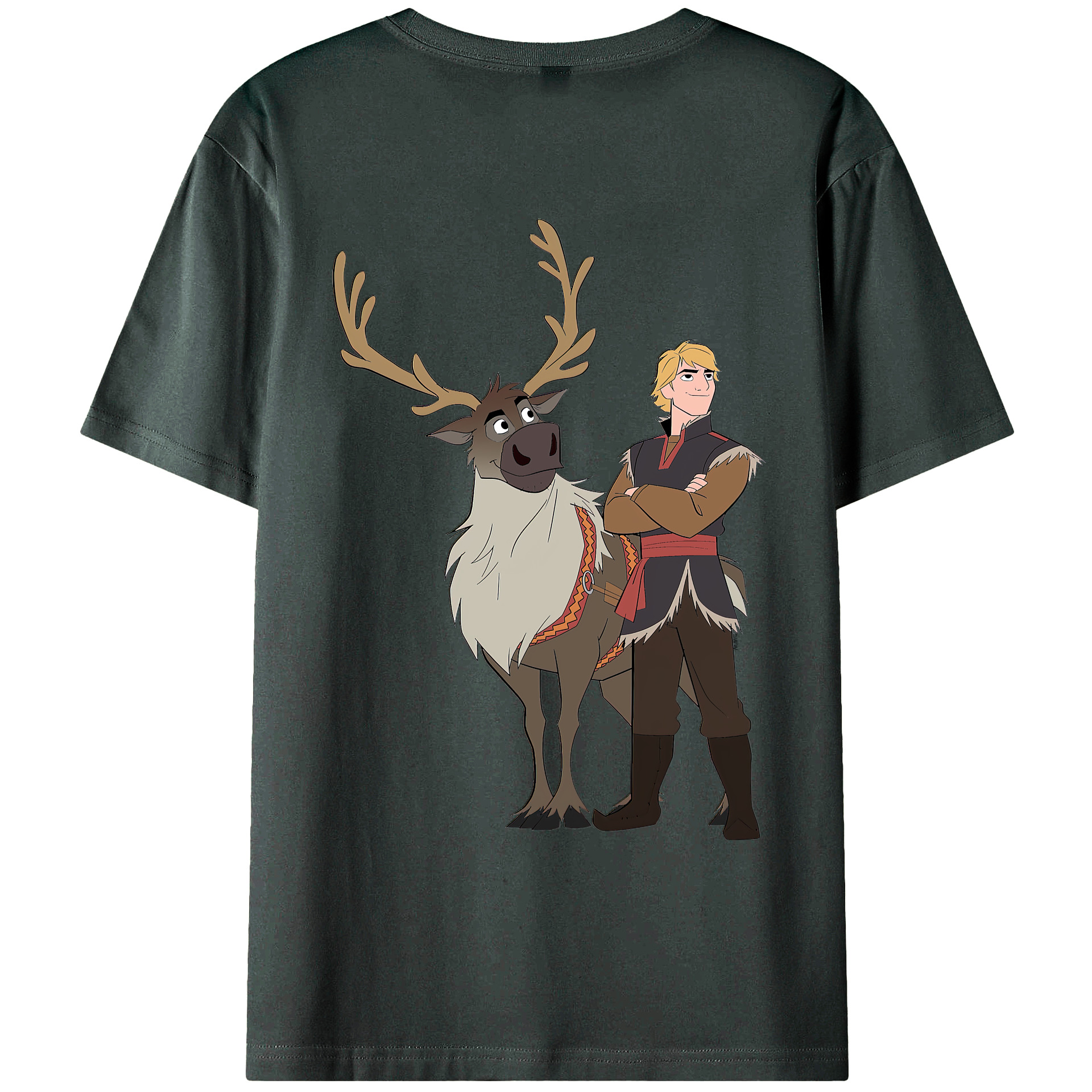 （画像用） アナと雪の女王 アンナ エルサ Frozen Anna Elsa 綿100％ メンズ半袖Tシャツ（バックプリント） 通気性